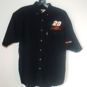 Mens XL Tony Stewart #20 Shirt Short sleeve Button Black Nascar